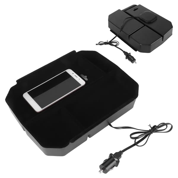[RM]12V Wireless Car Charger Black Armrest Storage Box Multifunction for Highlander 2015 2018