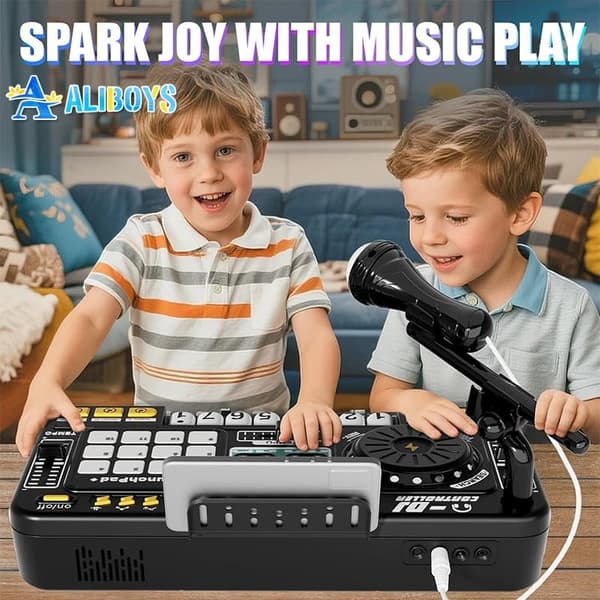 [RM] Kids DJ Mixer with Microphone and Bluetooth Keyboard - Fun Musical Gift for Birthdays Microphone version