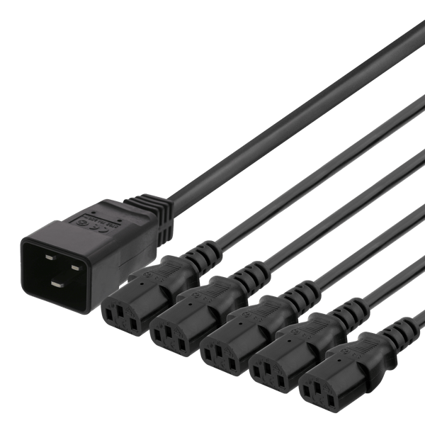 IEC C20 til 5x IEC C13 strømkabel, 3m, 16A/250V, Y-splitter Svart 740