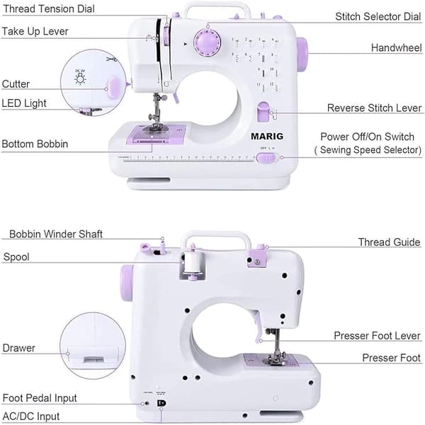 [RM]Electric Sewing Machine with 12 Stitches, Portable and Adjustable Speed