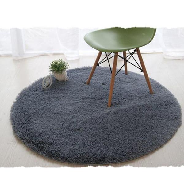 Luddig Halkfri Badrumsmatta Absorberande Matta Rund Dia. 60cm grå
