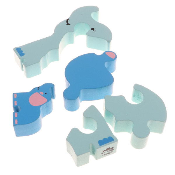 Tecknad Trä 3D Pussel Djurmodell Byggklossar Leksak Elefant