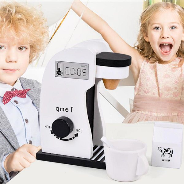 Kaffebryggare, med Kopp, Kaffebryggare, Sked och Mjölkflaska, Låtsaslek Köksleksaker för Barn Kaffemaskin Mixer Spis Leksaker