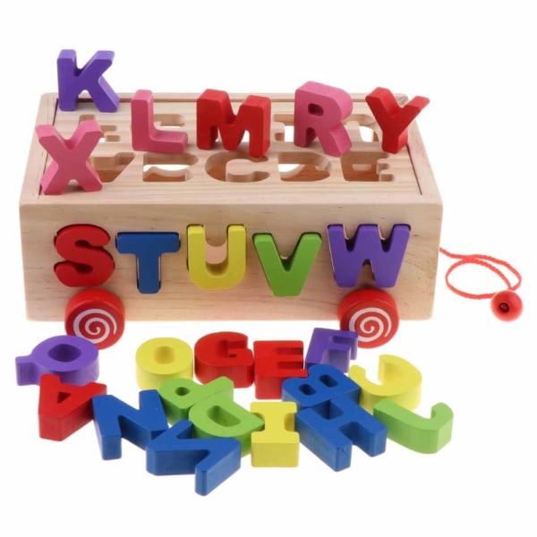Trä form sorterare bil för småbarn dra längs brev pussel leksak utveckling