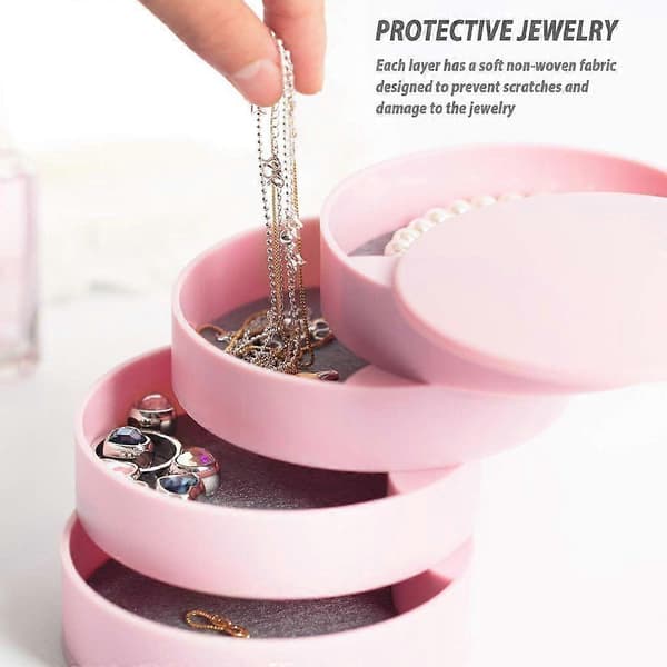 4-lags roterende smykkeopbevaringsboks - pink - 10*10*10cm - 1 stk