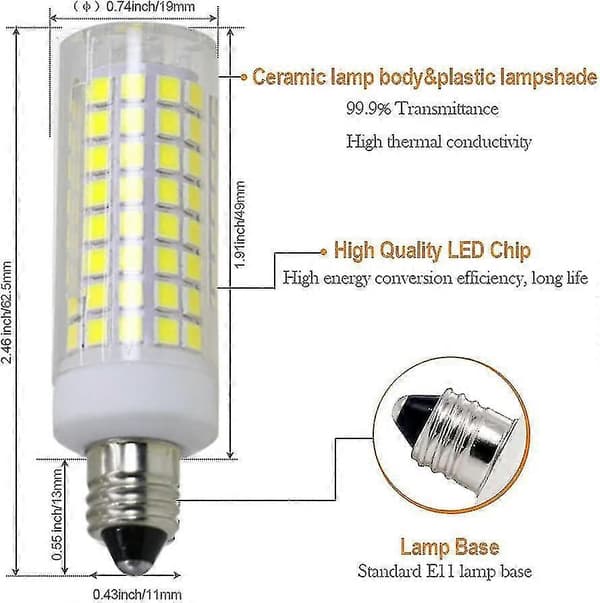 E11 LED-pære, dæmpbar, svarer til 100W halogenpærer, JD E11 minibase