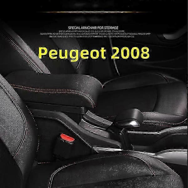 Bilarmstödslåda för Peugeot 2008, med USB-kontakt A-black white line