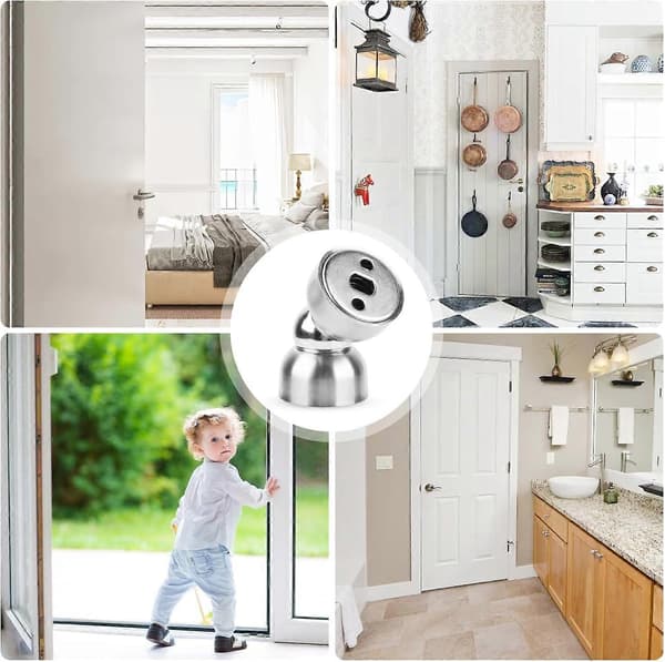 2-delt magnetisk dørstopper i rustfrit stål, mini magnetisk dørstopper med skjult skruefastgørelse til soveværelse, kontor