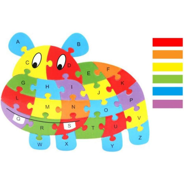Alfabetspussel, Trä Abc Pussel, Byggklossar Flodhäst Djurpussel Jigsaw För Förskoleinlärningsleksak