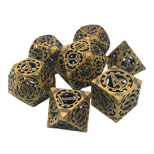 7 st Hollow Creative Metal Polyhedral Tärningssats för Bordsspel RPG Guld