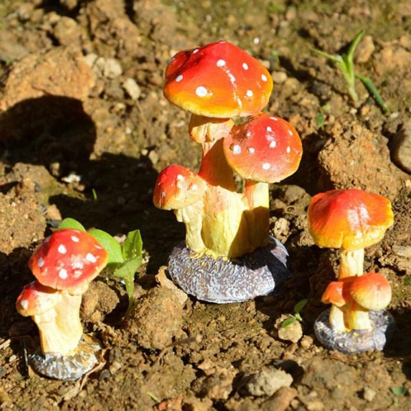 Sött svamphus älvträdgård terrarium mossdekor orange 3 huvud