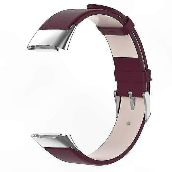 Justerbar læder smart urrem med metalspænde til Fitbit Charge 5 6 håndledsrem Wine red Wine Red