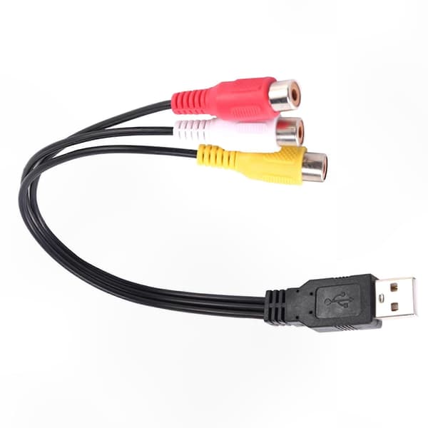 1 stk. USB til RCA Audio Video Adapterkabel med han USB-stik og 3 hun RCA-stik til AV-konvertering Black