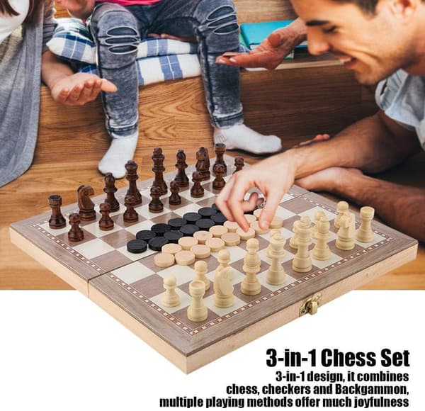 Sjakksett i tre, 3-i-1 sjakk og dam og backgammon sammenleggbart