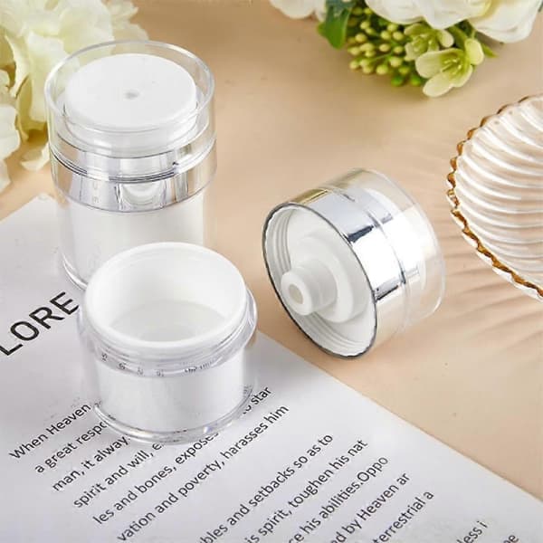 Akryl kosmetisk vakuumflaska med ank-näbb, silver 15ml