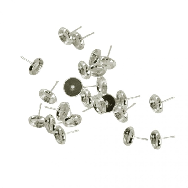 24 st vita 8mm örhänge bricka cabochon infattning smycken diy silver