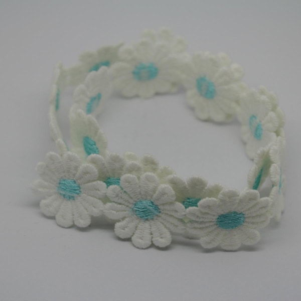 Meter Polyester Blomma Broderad Applikation Spets Kantband Sömnad Hantverk Blå
