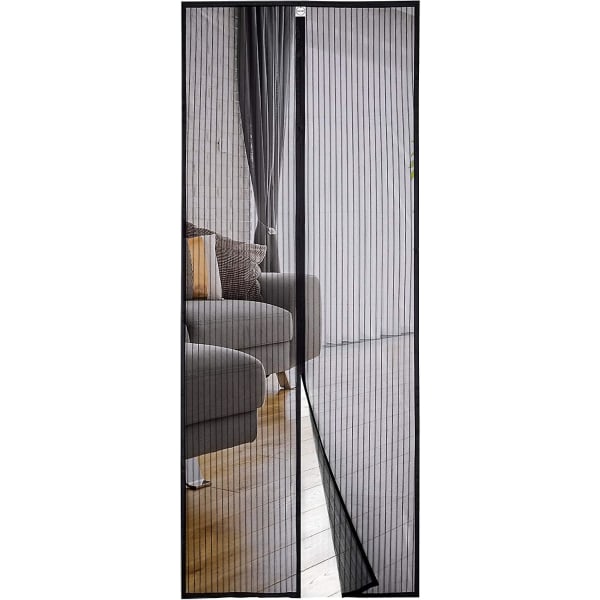 Magnetiska myggnätsdörrar, insektsnät, magnetiska gardiner för balkongdörrar, källardörrar och altandörrar, utan borrning, svart 110*230cm