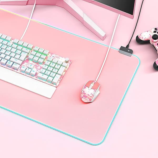 Rosa RGB Gaming Musemåtte 31.5x12 PC XL Stor Lysende Skrivebordsmåtte