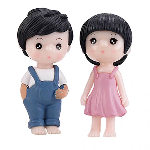 Älskande Par Mini Ornament Mikro Landskap Trädgård Suckulent Tårtdekor Blå Rosa