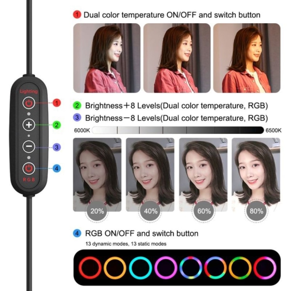10.2'' 26cm LED Dimmbar Vlogging Video Ring Light med Telefonklämma