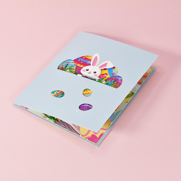 Kreativt 3D-effekt Grattiskort Påskstil Festlig Touch Papper Semesterkort för Fest Blue