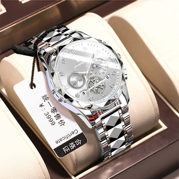 Vattentät Luminous Chronograph-klocka för män i rostfritt stål, herrkvartsklocka color 6