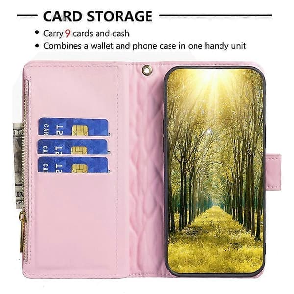 Til Samsung Galaxy A41 Diamond Lattice Lynlås Pung Læder Flip Telefonetui Pink