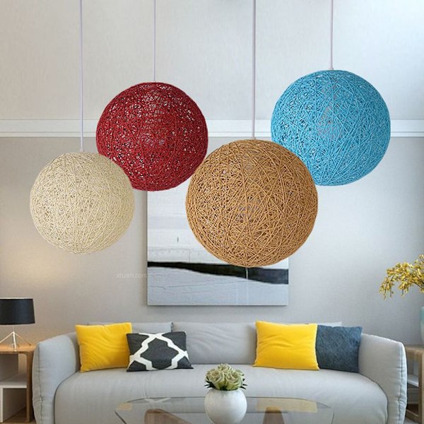 Korgflätad Rotting Väv Ballong Globlampa Taklampa Lampskärm 20cm Vit