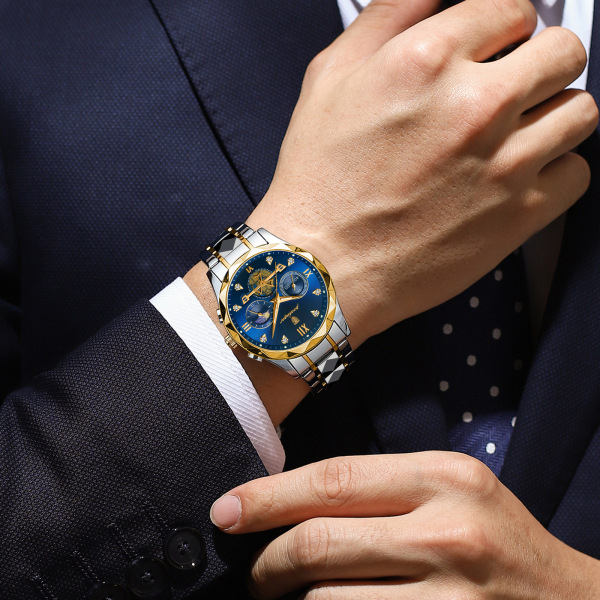 Vattentät Luminous Chronograph-klocka för män i rostfritt stål, herrkvartsklocka color 8