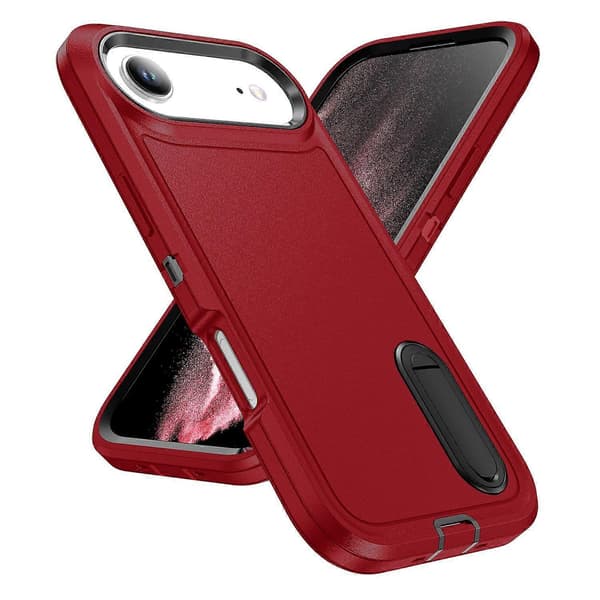 [RM] Til iPhone 17 Air etui med støttefod, telefoncover i PC, silikone og EVA 3-i-1 design Multicolor Red Black