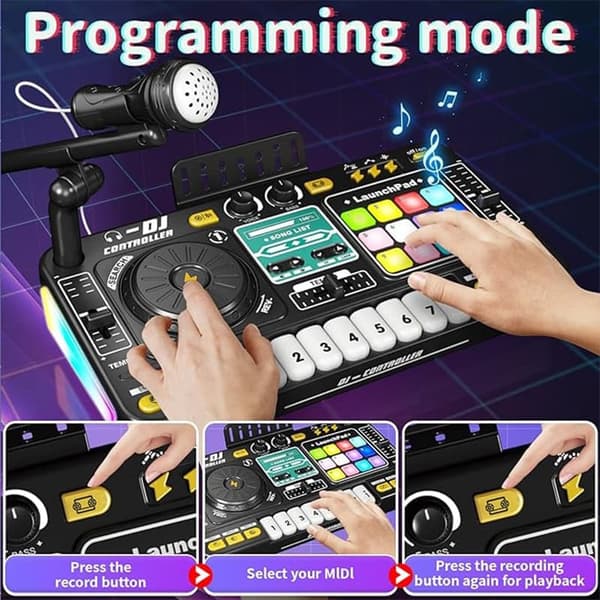 [RM] Kids DJ Mixer with Microphone and Bluetooth Keyboard - Fun Musical Gift for Birthdays Microphone version