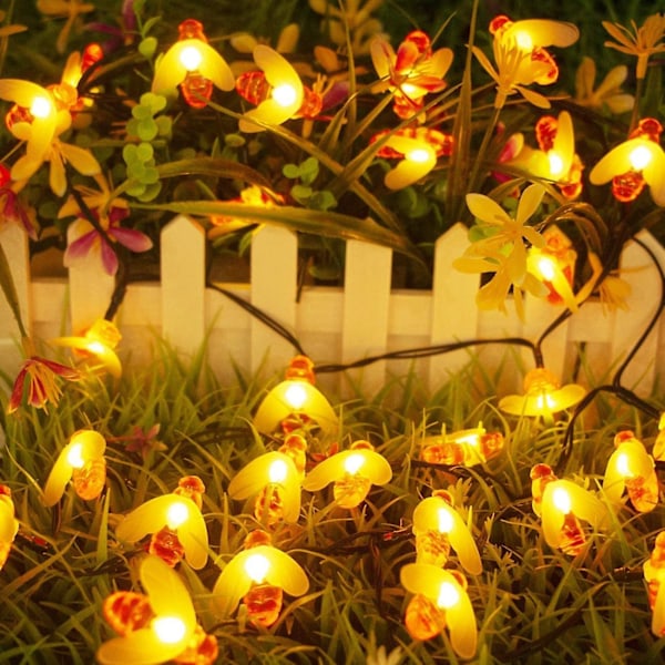 2 st Solcellsslinga Utomhus, 30 LED Belysning Bin Ljusslinga 2 Lägen, 6,5m