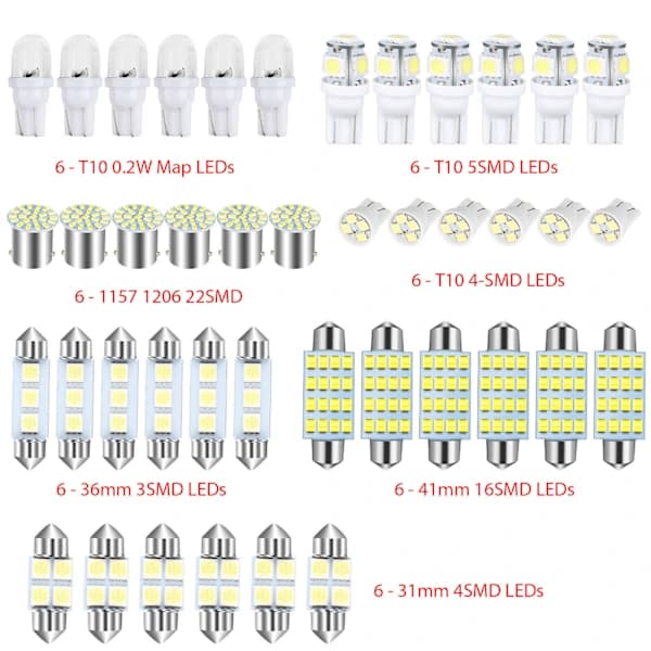 42 stk LED-pærer til biler, mini pæresett for bilinteriør T10 breddeindikator, A[RM]