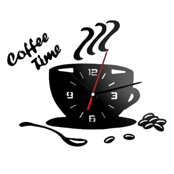3D DIY Kaffekopp Klockor Väggklocka Spegel för Kontor Svart Dekor