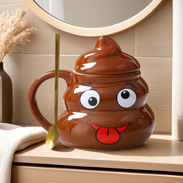 [RM]Ceramic Poop Cup, Funny and Humorous Personalized Poop Mug, Coffee Cup with Lid, Practical Joke Gift