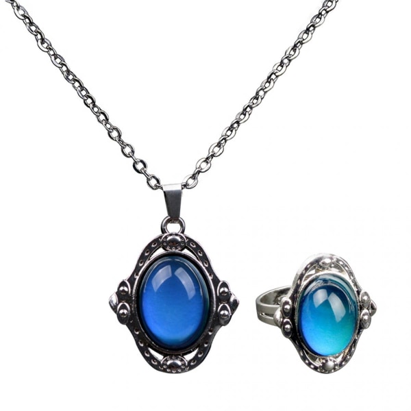 Magisk Stämnings Ovalt Hängsmycke Halsband Ring, Färgstark Stämningsfärg Ätnisk Choker - Perfekta Gåvor