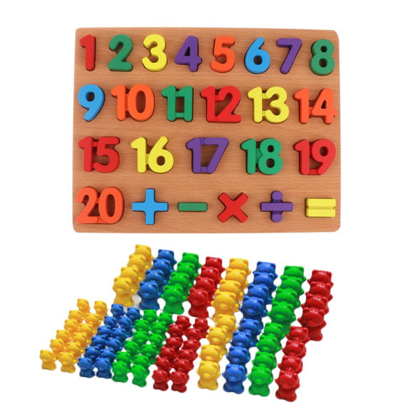 Träpussel barn/ baby kognitiv leksak Math nummer 1-20