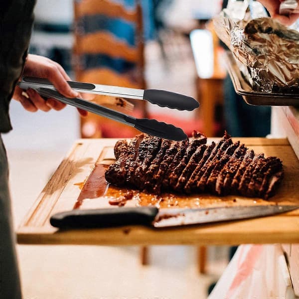 Professionel køkkentang, fødevaregodkendt grilltang i rustfrit stål, sort [MI]