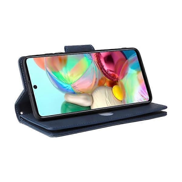 För Samsung Galaxy A71 Nitspänne 9 kort Trefaldigt läderfodral Blue