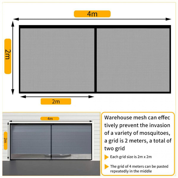 Magnetisk garageportsskärm 4x2 meter för enkelgarage med kraftigt nätgardin, slitstark glasfiber, handsfree magnetisk
