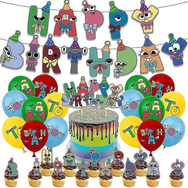 Alphabet Lore Tema Barnebursdagsballonger Banner Kaketopper Dekorasjonssett