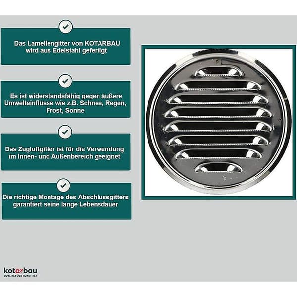 Ventilationsgaller runt rostfritt stål 100 mm med skruvfläns och insektskydd