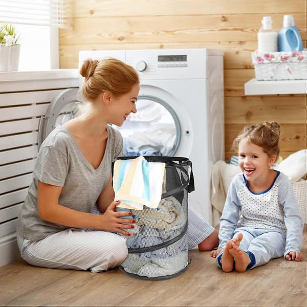 [RM]2-pack Foldable Laundry Baskets with Zipper Lid, Small Laundry Hamper for Clothes, Toys, Camping, Travel, Dorm Black Black