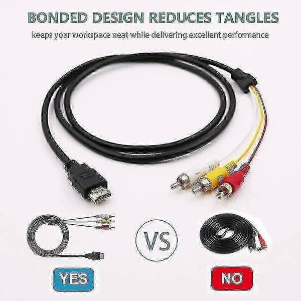 HDMI til RCA-kabel, 1080p 1,5 m HDMI han til 3-RCA video lyd AV-kabel
