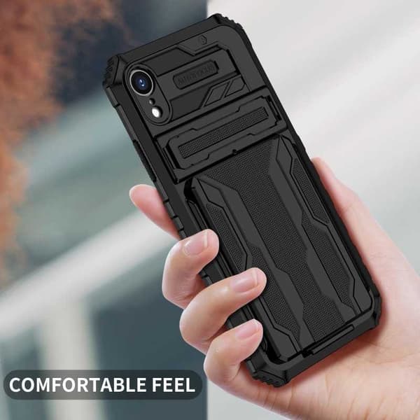 [RM]iPhone XR Shockproof Case Kickstand & Card Slot ThinArmor V3 Svart black