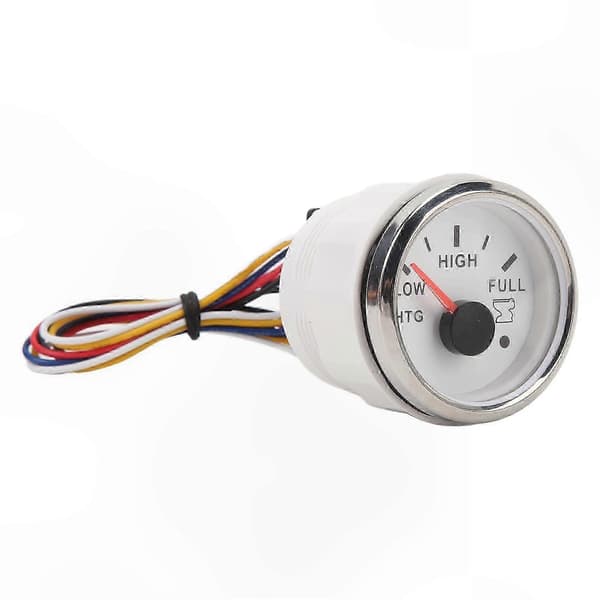 Universal 52MM spildevandstankmåler med farverig baggrundsbelysning, 9-32V, 0-190 Ohm, hvid urskive, sølvramme til marinebåde