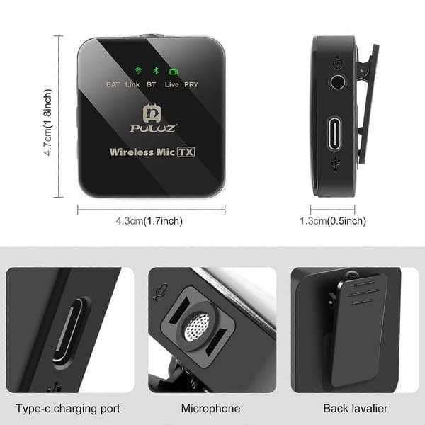 [RM]PULUZ Wireless Lavalier Microphone for Compatible with iPhone / Compatible with iPad, 8-Pin Receiver and Dual Microphones (Black){F2} Black