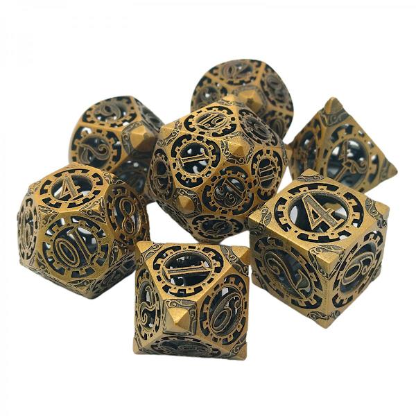 7 st Hollow Creative Metal Polyhedral Tärningssats för Bordsspel RPG Guld