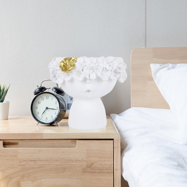Hartsflicka Huvud Vas Staty Skulptur Sminkborsthållare Pennhållare Vit